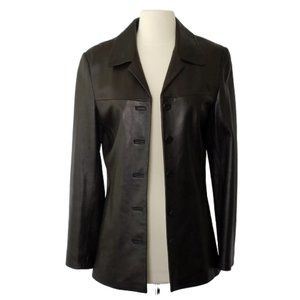 Michael Hoban Black Leather Button Down Jacket